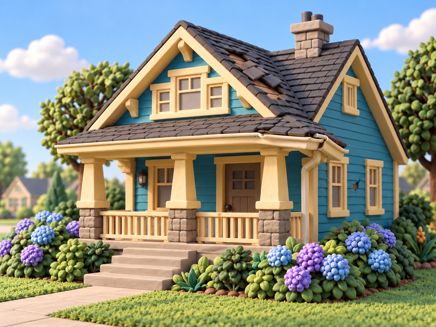 Clay craftsman house with lifted and missing roof shingles
