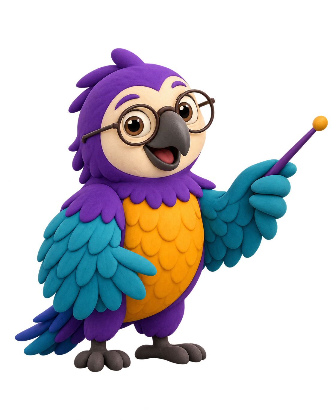 Poli the macaw holding a wand